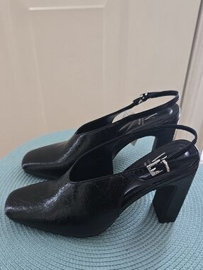 WORTHINGTON BRAND WOMEN'S BLACK SLIP ON ANKLE STRAPS HEELS SHOES SIZE 6